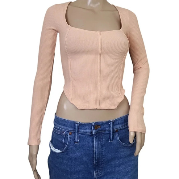 Just Polly Ribbed Corset Peach Top - Picture 1 of 4